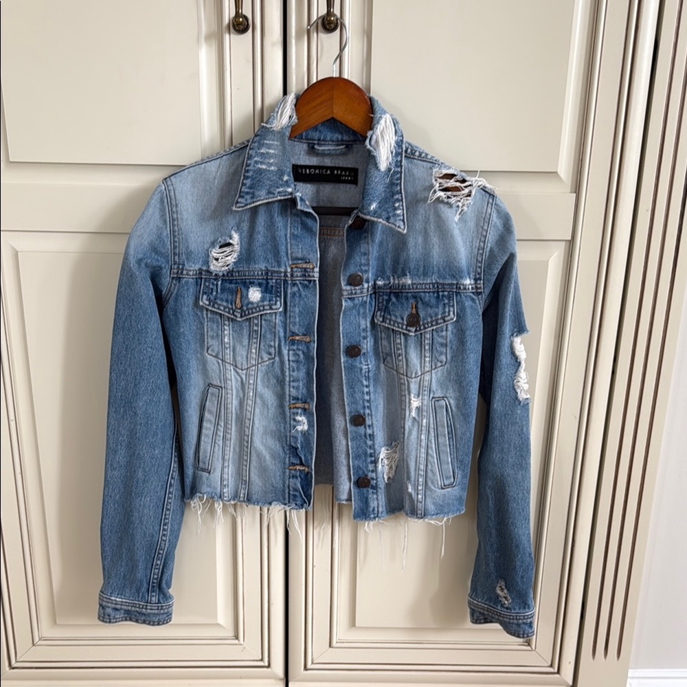 Veronica Beard Distressed Blue Denim Jacket